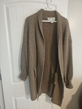 Cozy Open-Front Cardigan Sweater in Taupe Size L Nuggets Brand
